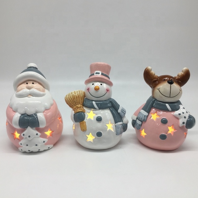 Home Hollow out snowman santa claus reindeer shaped ceramic candle holder for christmas decoration