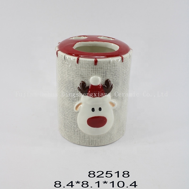 Wholesale 4 piece christmas reindeer gift kids ceramic dolomite bathroom set bottle lotion soap dispenser set