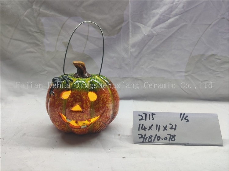 Customized pumpkin tealight halloween ceramic lantern for halloween decoration