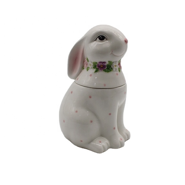 Ceramic Rabbit Canister Bunny Shape For Easter Animal Storage Jar Hand Painting Easter Rabbit Cookie Jar