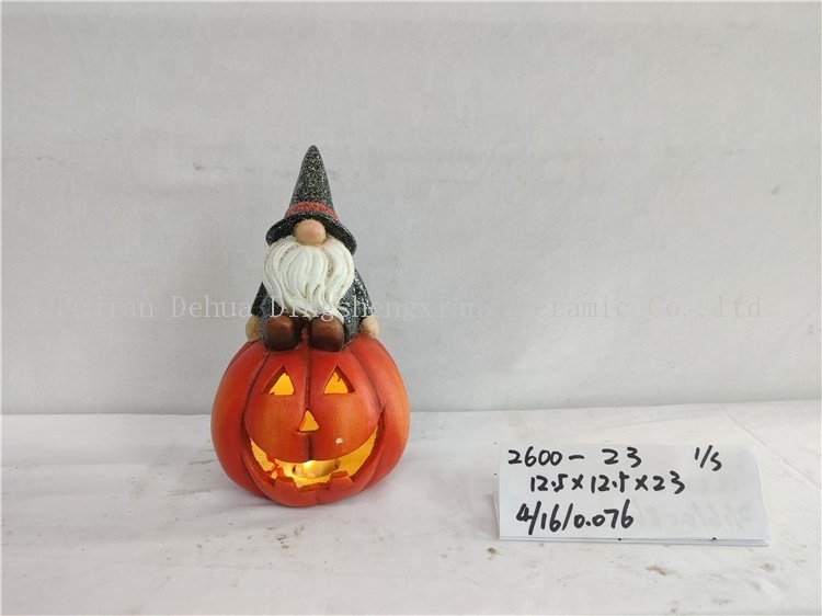 Custom Ceramic Halloween Gnome Sitting on Pumpkin Home Decor Sculpture Outdoor Decoration