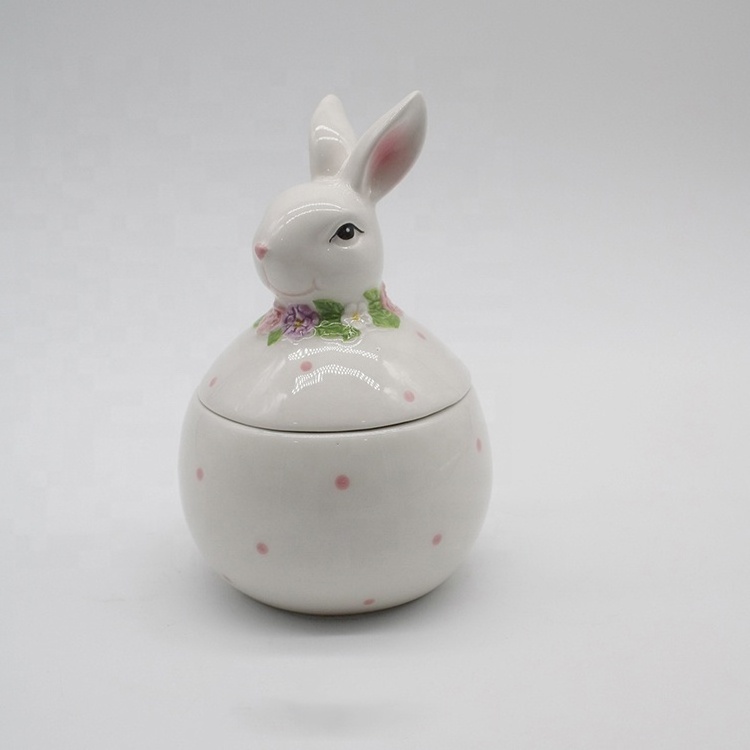 Ceramic Rabbit Canister Bunny Shape For Easter Animal Storage Jar Hand Painting Easter Rabbit Cookie Jar