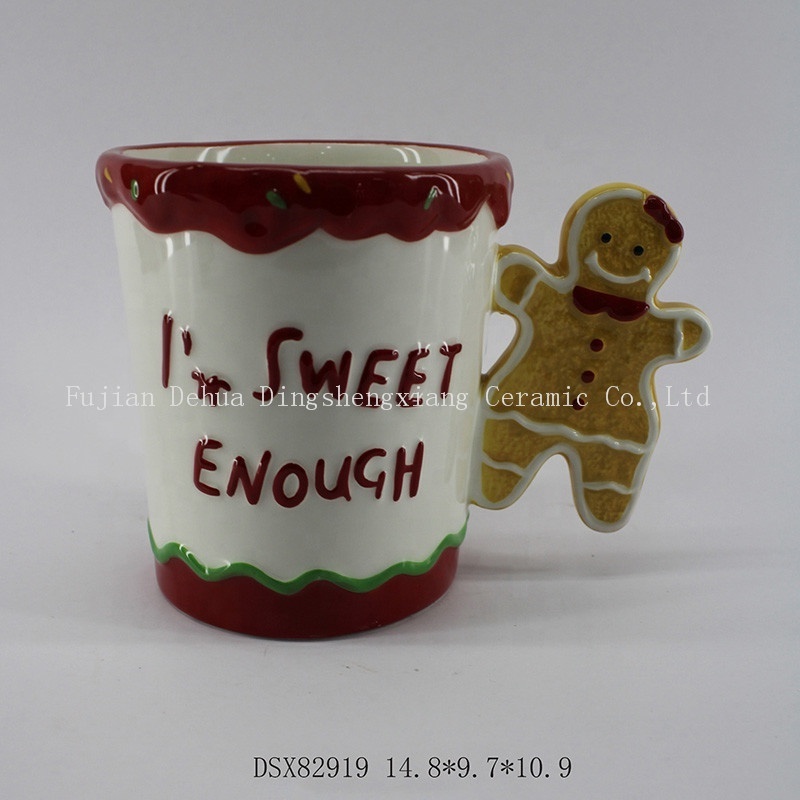 Fine New bone China Porcelain Home Tableware Christmas Ceramic Dolomite mug with cookie people design