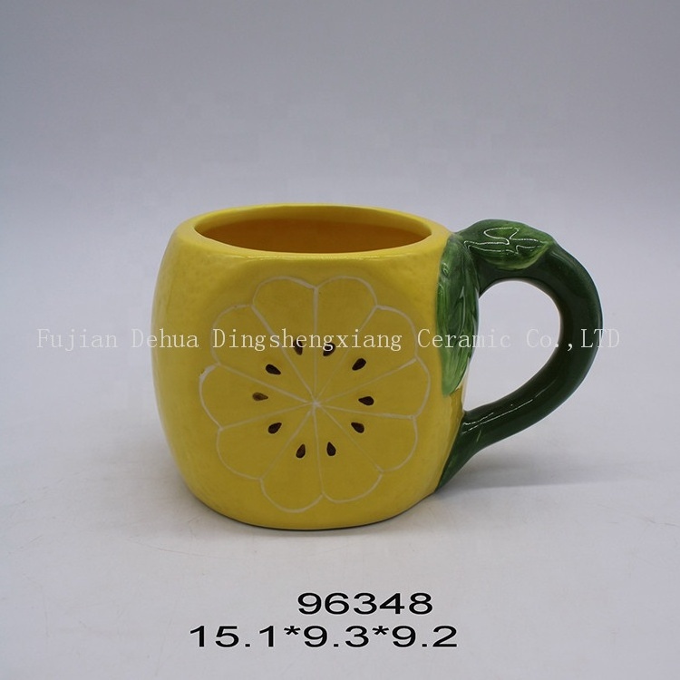 Wholesale custom logo fruit lemon shaped ceramic creative mug cup for coffee milk tea