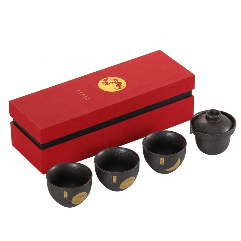 Ceramic Kung Fu Tea Set Black Stoneware Porcelain Teapot 3PCS Tea Cup High-Grade Gift Box