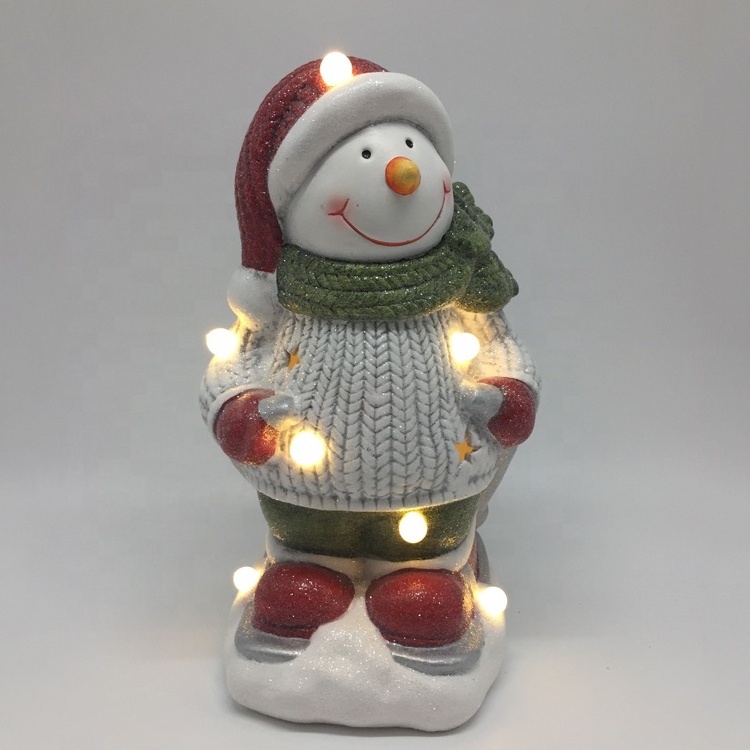 Factory hot selling Ceramic santa claus snowman deer sitting figure with candle holder for christmas decoration