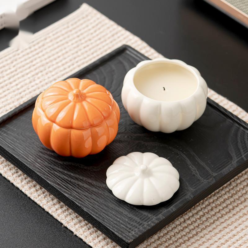 New creative ceramic pumpkin candle jar candle cup with lid