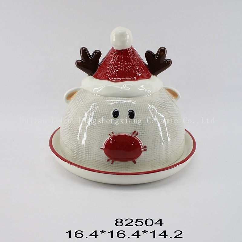 Christmas Custom Logo Ceramic Food Container Storage Customized Candy Cookie Jar with Reindeer Shaped