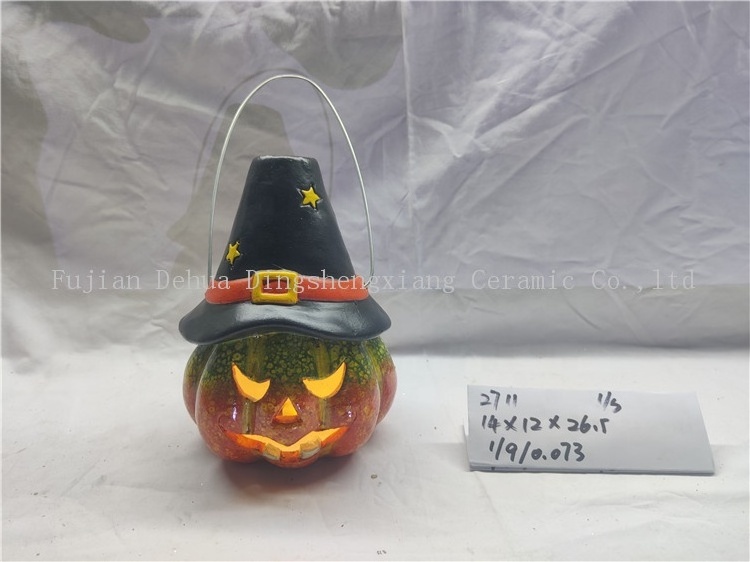 Customized pumpkin tealight halloween ceramic lantern for halloween decoration