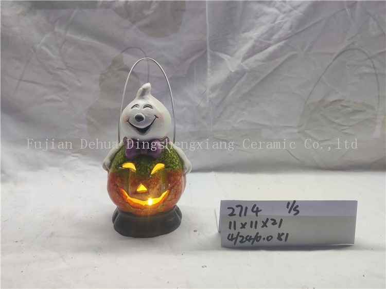 Customized pumpkin tealight halloween ceramic lantern for halloween decoration