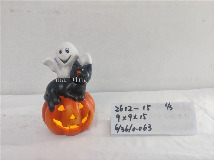 Halloween Pumpkin Outdoor Indoor Ornament Home Decorations Ceramic ghost cat pumpkin with led light