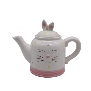 Cute Pearl Glaze Ceramic Easter Bunny Rabbit Tea Pot For Office and Home