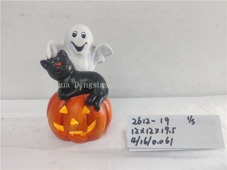 Halloween Pumpkin Outdoor Indoor Ornament Home Decorations Ceramic ghost cat pumpkin with led light