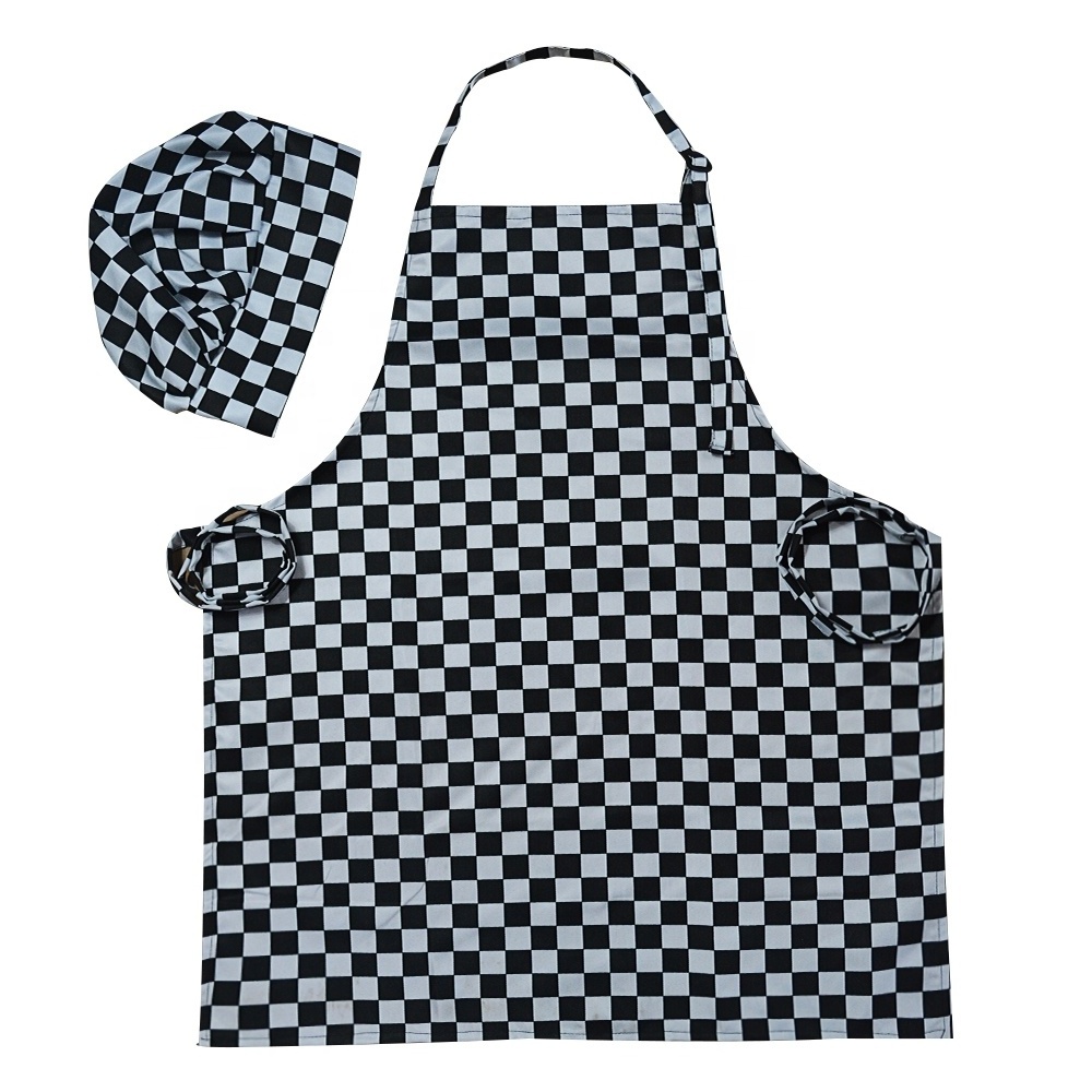 100% Polyester Kitchen Apron Set Custom Printed or Embroidery Logo Bib Aprons and Chef Hats Suit Chef Aprons Set for Restaurant