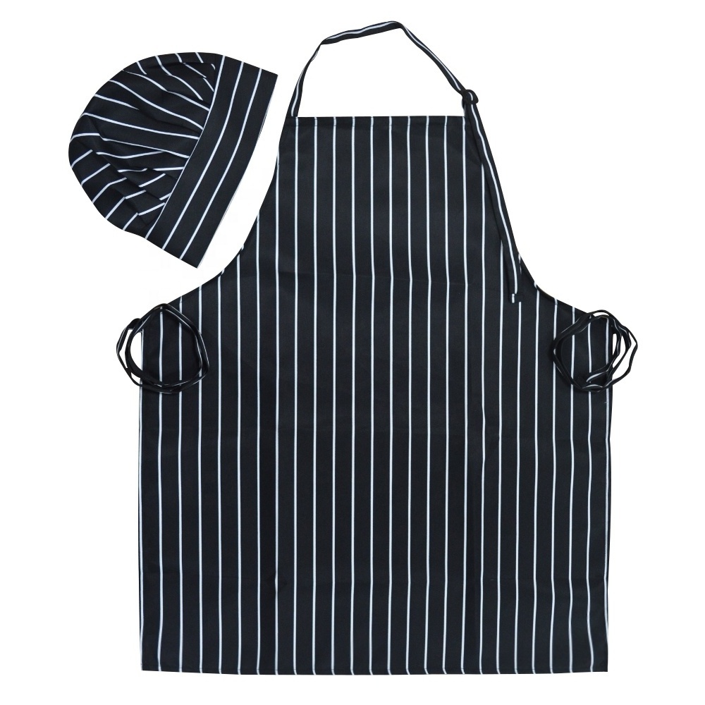 100% Polyester Kitchen Apron Set Custom Printed or Embroidery Logo Bib Aprons and Chef Hats Suit Chef Aprons Set for Restaurant