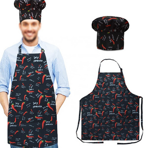 100% Polyester Kitchen Apron Set Custom Printed or Embroidery Logo Bib Aprons and Chef Hats Suit Chef Aprons Set for Restaurant