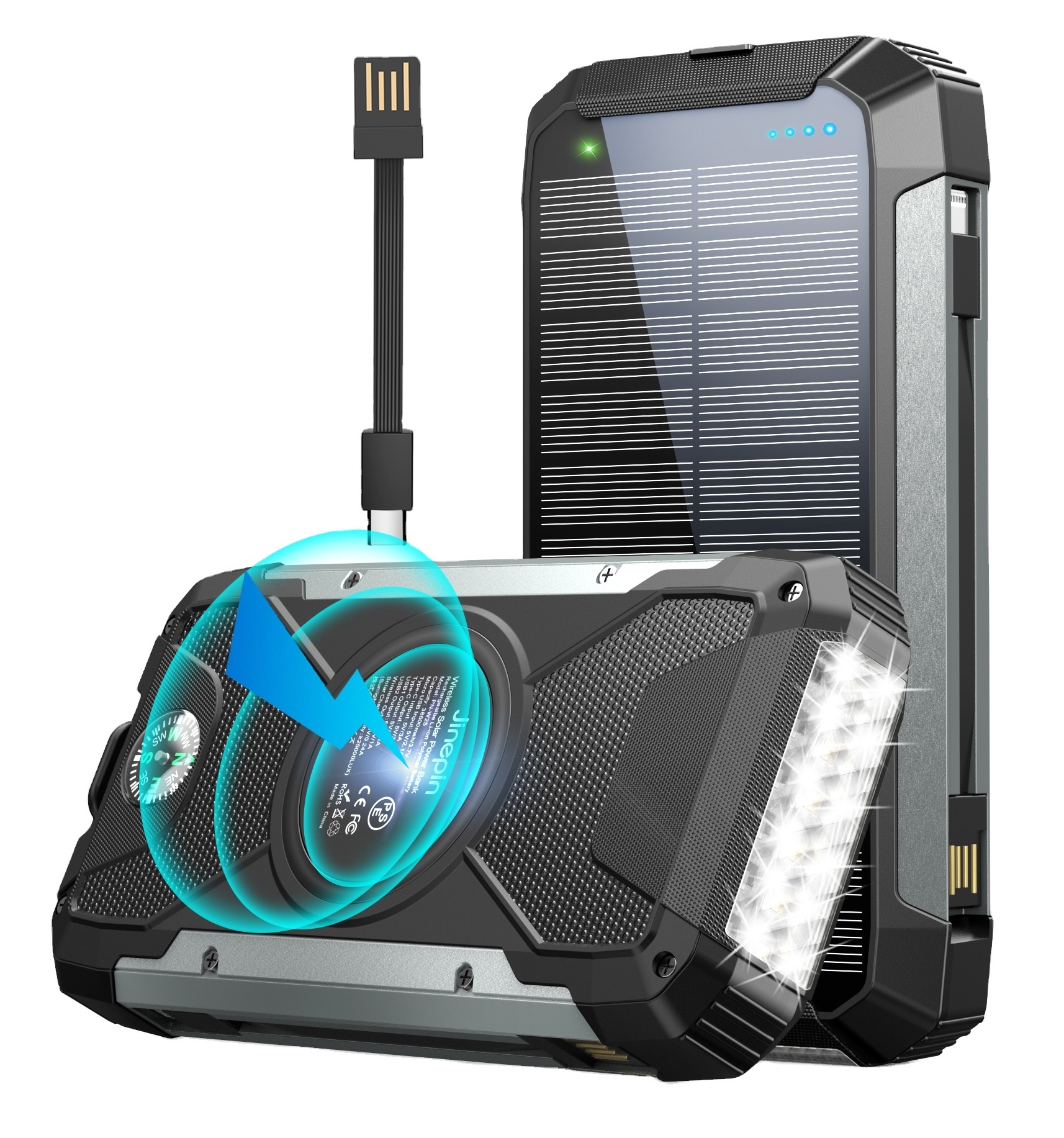 New PN-W25 Solar Power Bank 20000mAh Battery Pack Solar Battery Pack with Flashlight For Fast Charging Power Bank