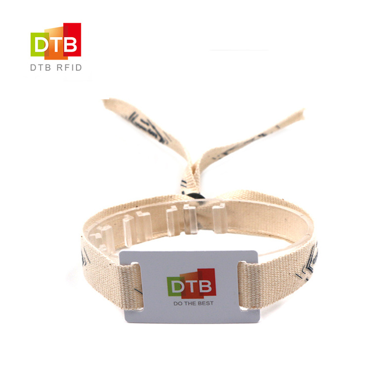 Eco-friendly Bamboo Material Customized Chip NTAG 215 13.56MHz NFC RFID Fabric Woven Wristband For Festival