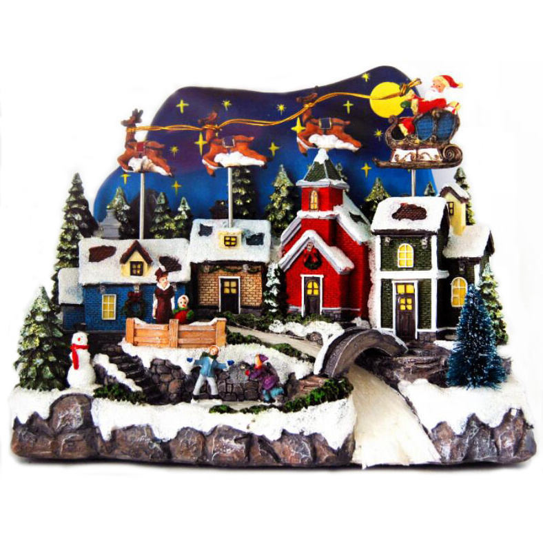 Battery Operated Snow Scene Resin Led Lights Christmas Village