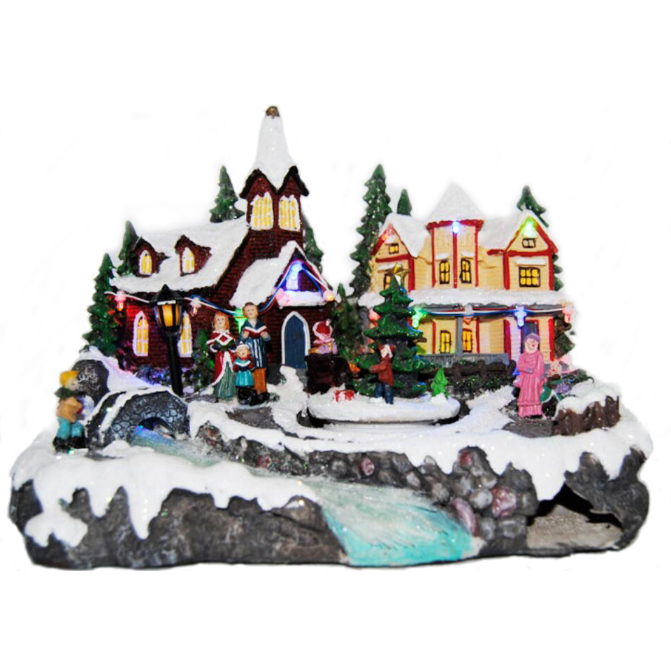 Battery Operated Snow Scene Resin Led Lights Christmas Village