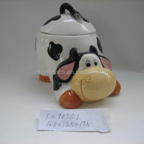 wholesale Cute cow animal shape ceramic cookie jar