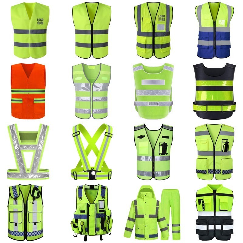 Wholesale Customized Logo Printed Orange or Yellow Reflective High visibility Safety Work Vest with Zipper