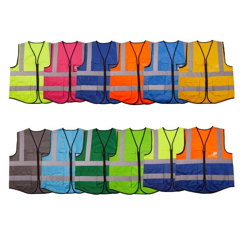 Wholesale Customized Logo Printed Orange or Yellow Reflective High visibility Safety Work Vest with Zipper