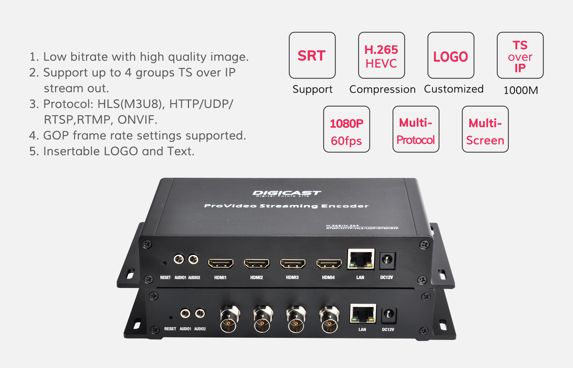 DMB-8904A-EC 4 Channel Digital Encoder HD MI To H265  IPTV Streaming Encoder For Facebook Yotube