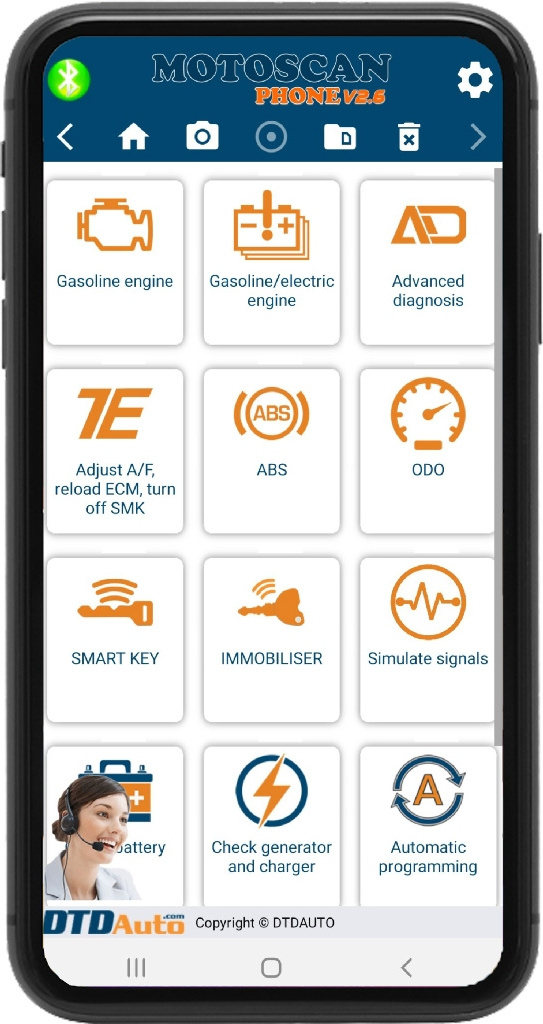 DTDAUTO MOTOSCAN PHONE Connects with Vehicles via Blue-tooth for Diagnosing Faults, Programming Smart key, testing ECU inside