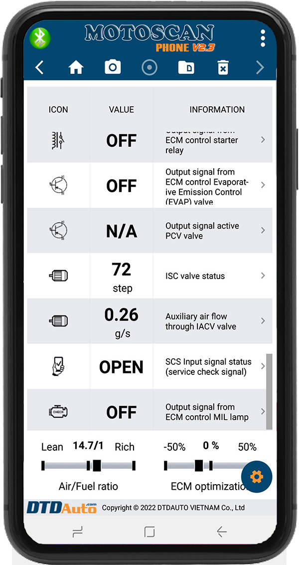 Motoscan Phone 2023 Diagnose faults by analyzing the engine live data and activating the actuators