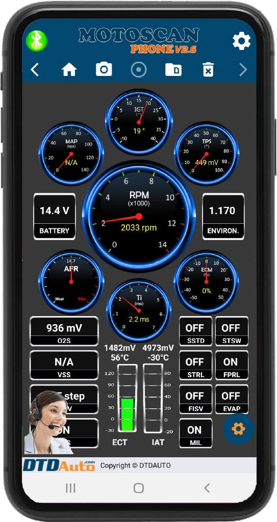 Motoscan Phone 2023 Smart Device To Diagnose Voltage and Value of Oxygen Sensor (O2S)