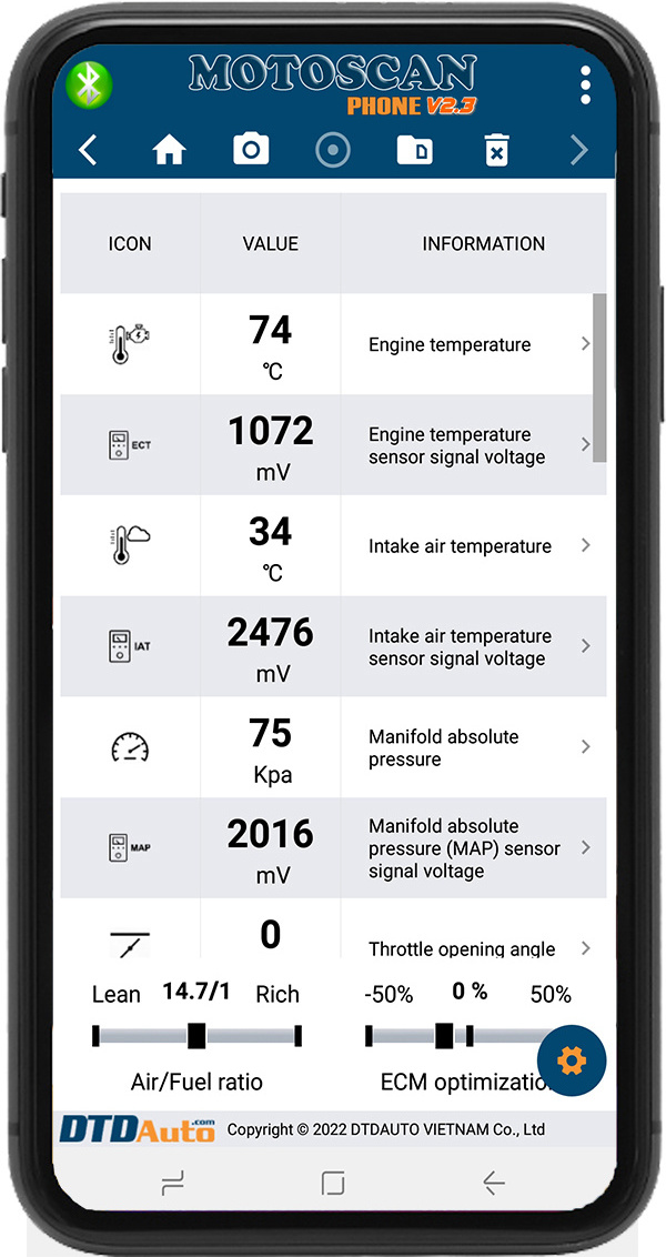 Motoscan Phone Smart Device To Diagnose Diagnose faults by the automatic data analyzing and interviewing the technicians