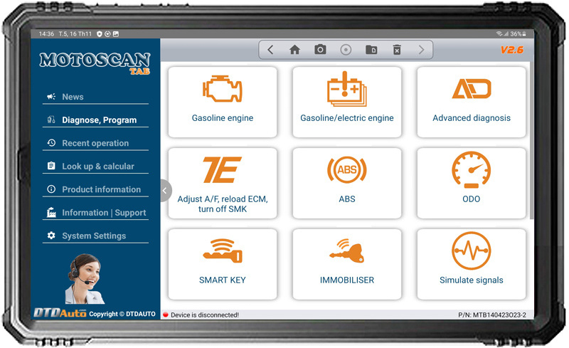 Motoscan Tab Diagnostic Equipment has integrated compact, designed beautiful, professional, high-strength mechanics