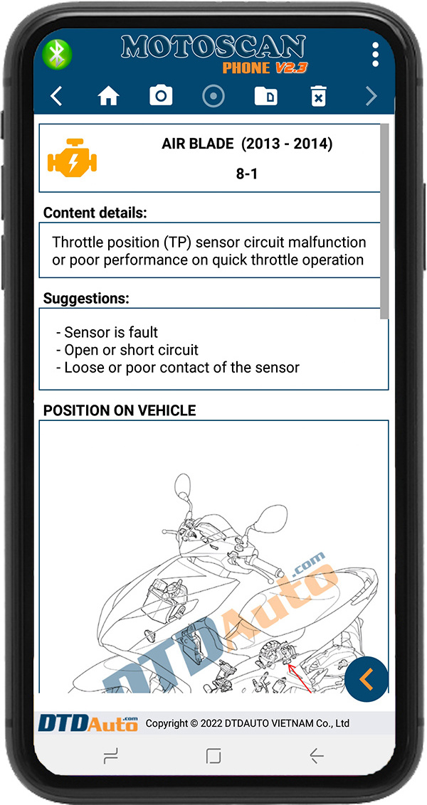 Motoscan Phone Smart Diagnostic Device To Diagnose Voltage and Open Angle of Throttle Position Sensor (TPS)