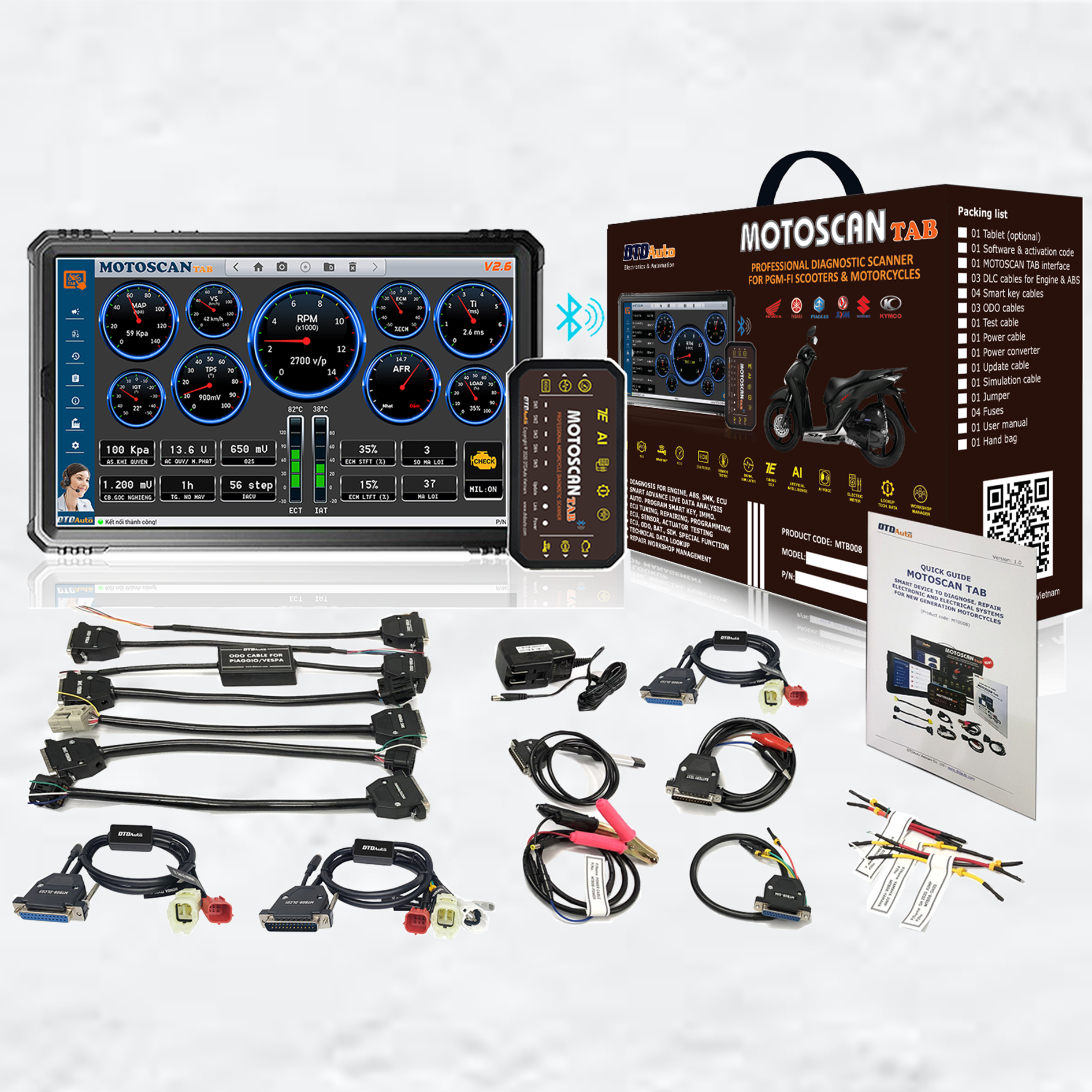 Motoscan Tab Diagnostic Equipment has integrated compact, designed beautiful, professional, high-strength mechanics