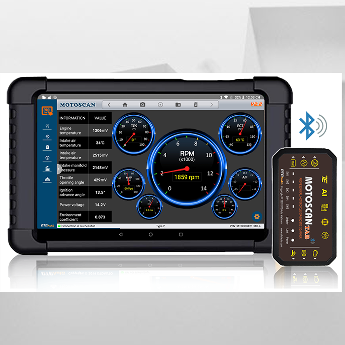 A high-end product that analyzes and determines faults of electronic fuel injection motorcycles: MOTOSCAN TAB