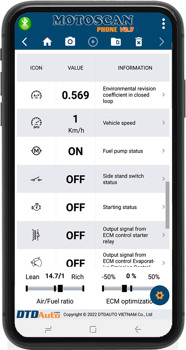 Motoscan Phone Full Option Diagnostic Tool Reviewed charging status and rated the quality of the generator, regulator