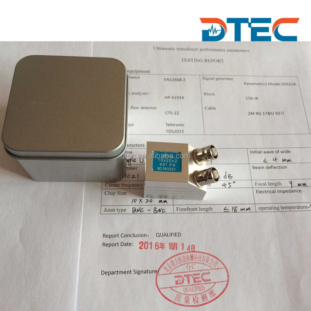 DTEC Dual Angle Probe,10x20mm,2MHz,BNC-BNC probe for UT machine,Customized OEM probes,manufacturer price