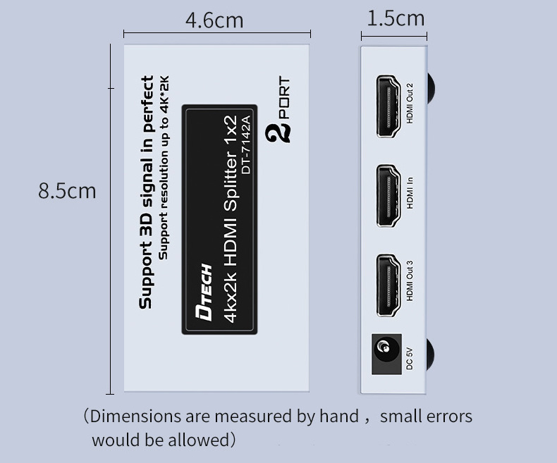 DTECH 1x2 switch 1 in 2 out 4k 2.0 hdmi splitter for TV HDTV