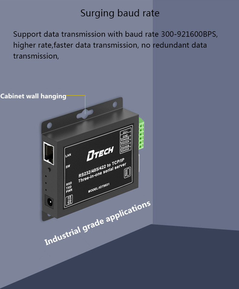 DTECH-IOT9031 Industrial Modbus Ethernet Converter Serial to TCP IP Three-in-One Adapter Server with RS232 RS485 RS422