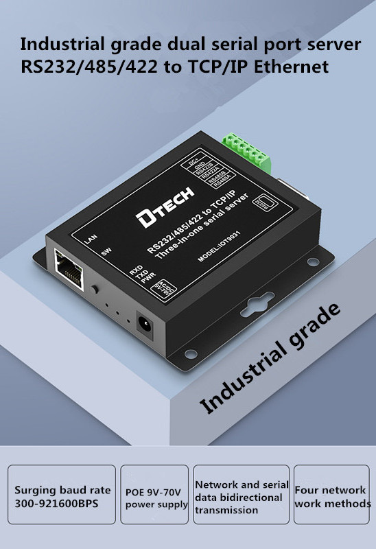 DTECH-IOT9031 Industrial Modbus Ethernet Converter Serial to TCP IP Three-in-One Adapter Server with RS232 RS485 RS422