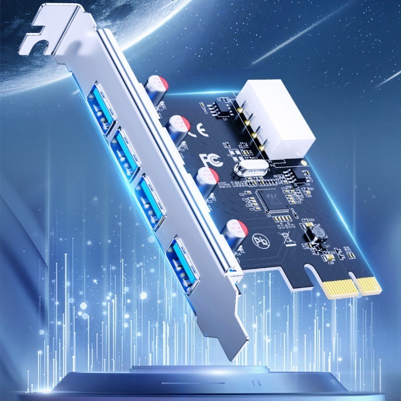 DTECH Pcie 1X4X8X16X to Desktop Computer USB3.0 4 Ports 5Gbps Speed Hub Adapter Expansion Card