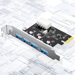 DTECH Pcie 1X4X8X16X to Desktop Computer USB3.0 4 Ports 5Gbps Speed Hub Adapter Expansion Card