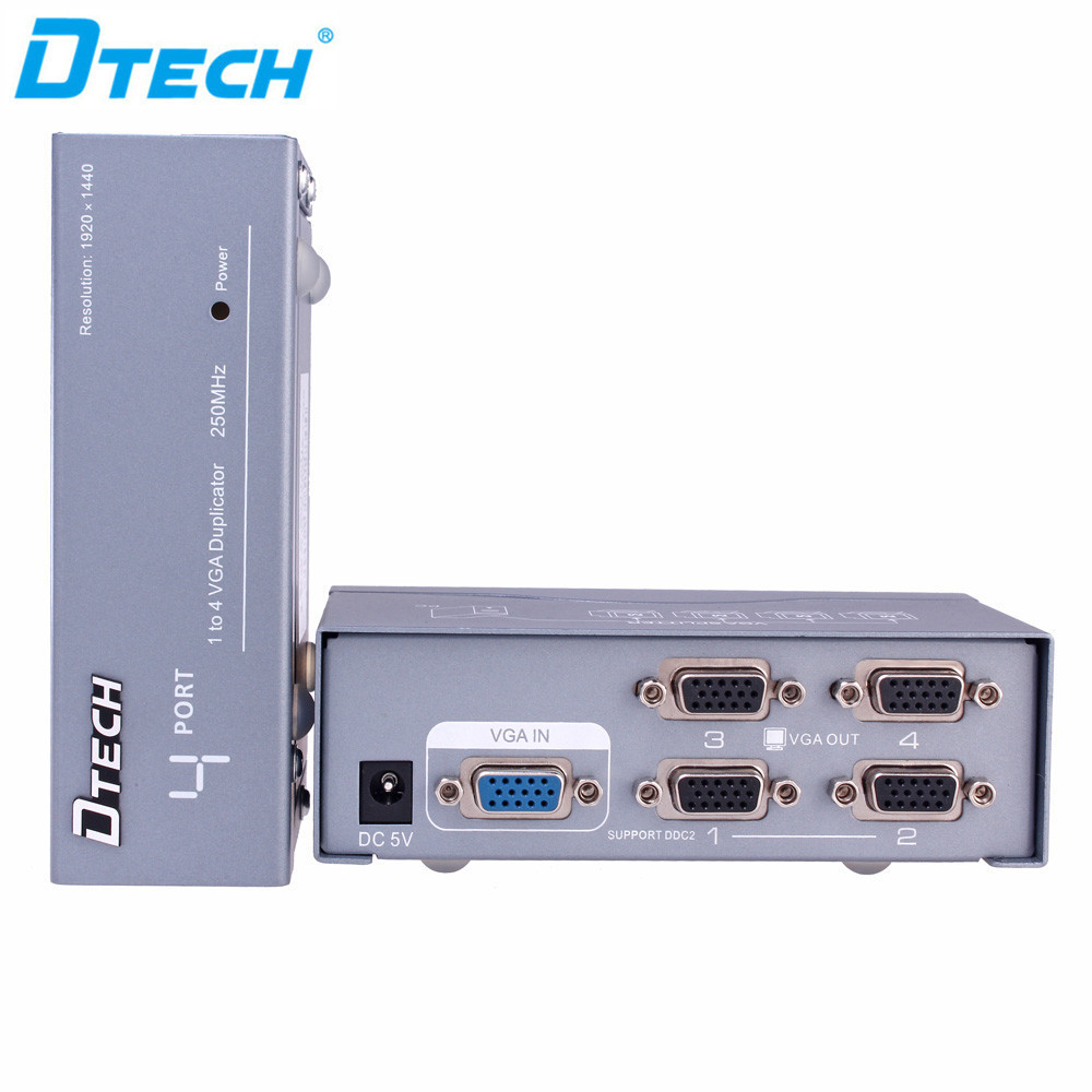 DTECH high quality 1920*1080@60Hz vga splitter switch 1 input 4 output 250MHz-3dB VGA video audio splitter