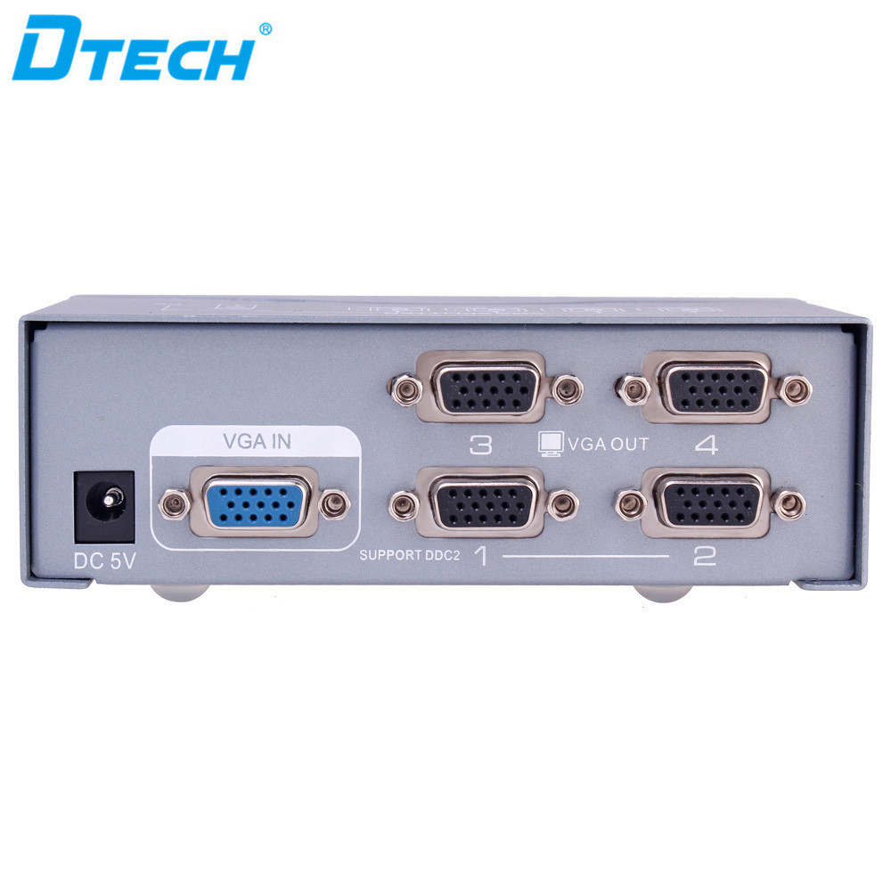 DTECH high quality 1920*1080@60Hz vga splitter switch 1 input 4 output 250MHz-3dB VGA video audio splitter