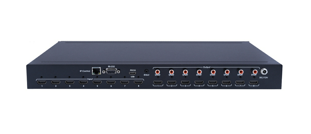 DTECH 4kx2k HDMI 2.0 matrix switch 8x8 8 HDMI inputs 8 HDMI outputs digital audio support RS232 IP IR web GUI HD matrix