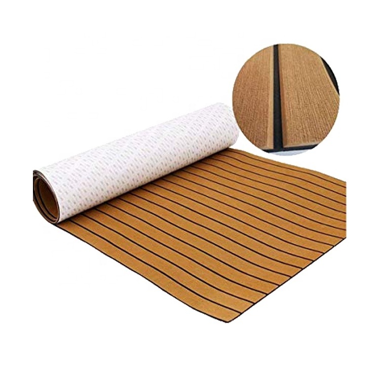 Rolls Self Adhesive Non Slip Faux Teak Marine Carpet Boat Flooring EVA Foam Decking Sheet for Pontoon Yacht RV Floor Deck Pad