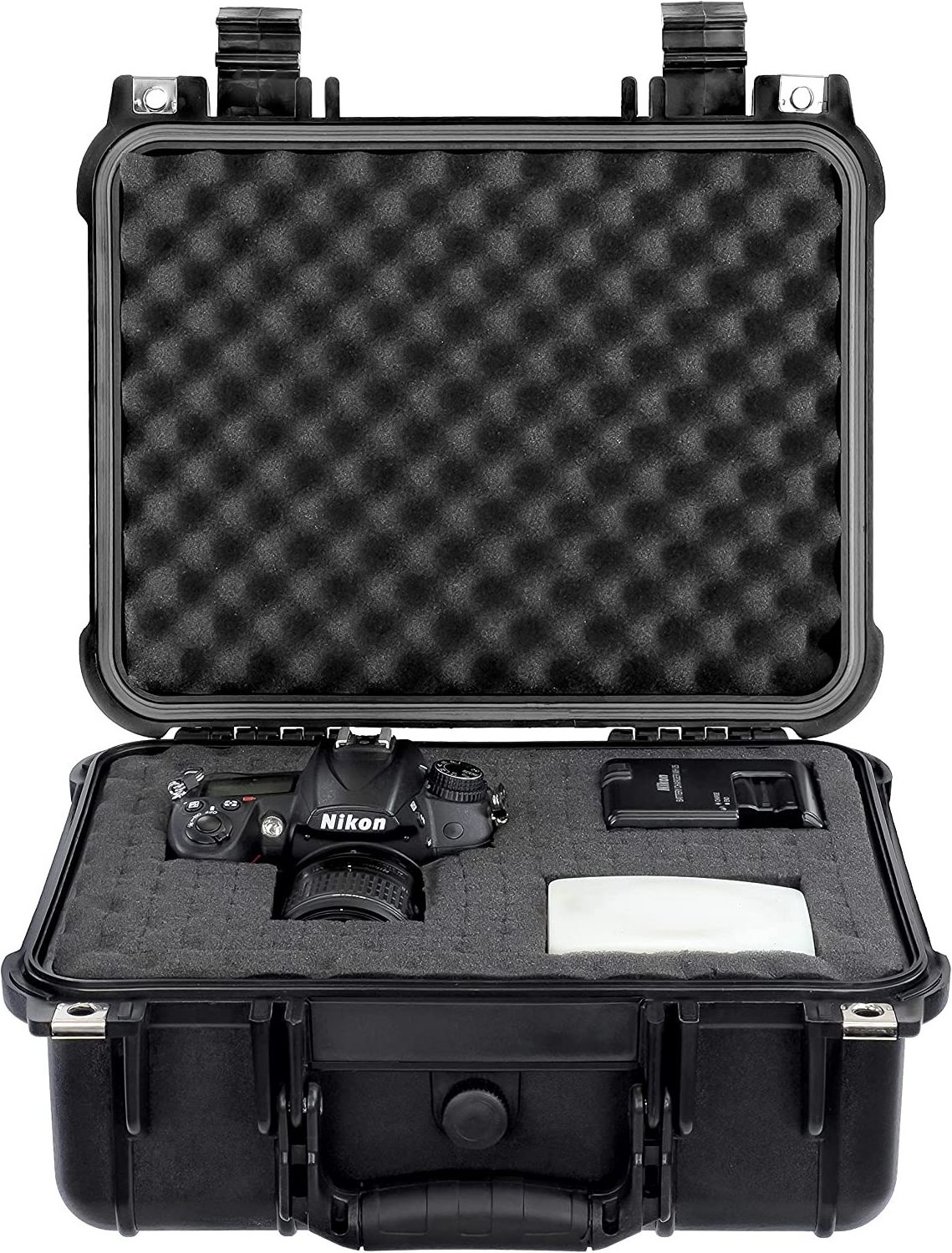 Custom shockproof waterproof transport storage protects hard plastic camera case with custom shaped foam inserts