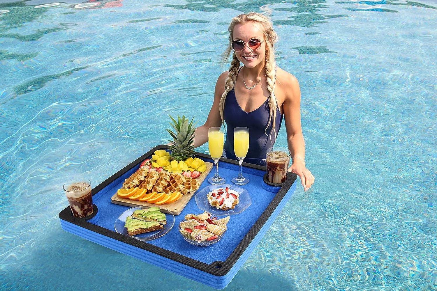 Floating Checkerboard Table Drink Holder for Swimming Pool or Beach Party Float Lounge Refreshment Durable Foam