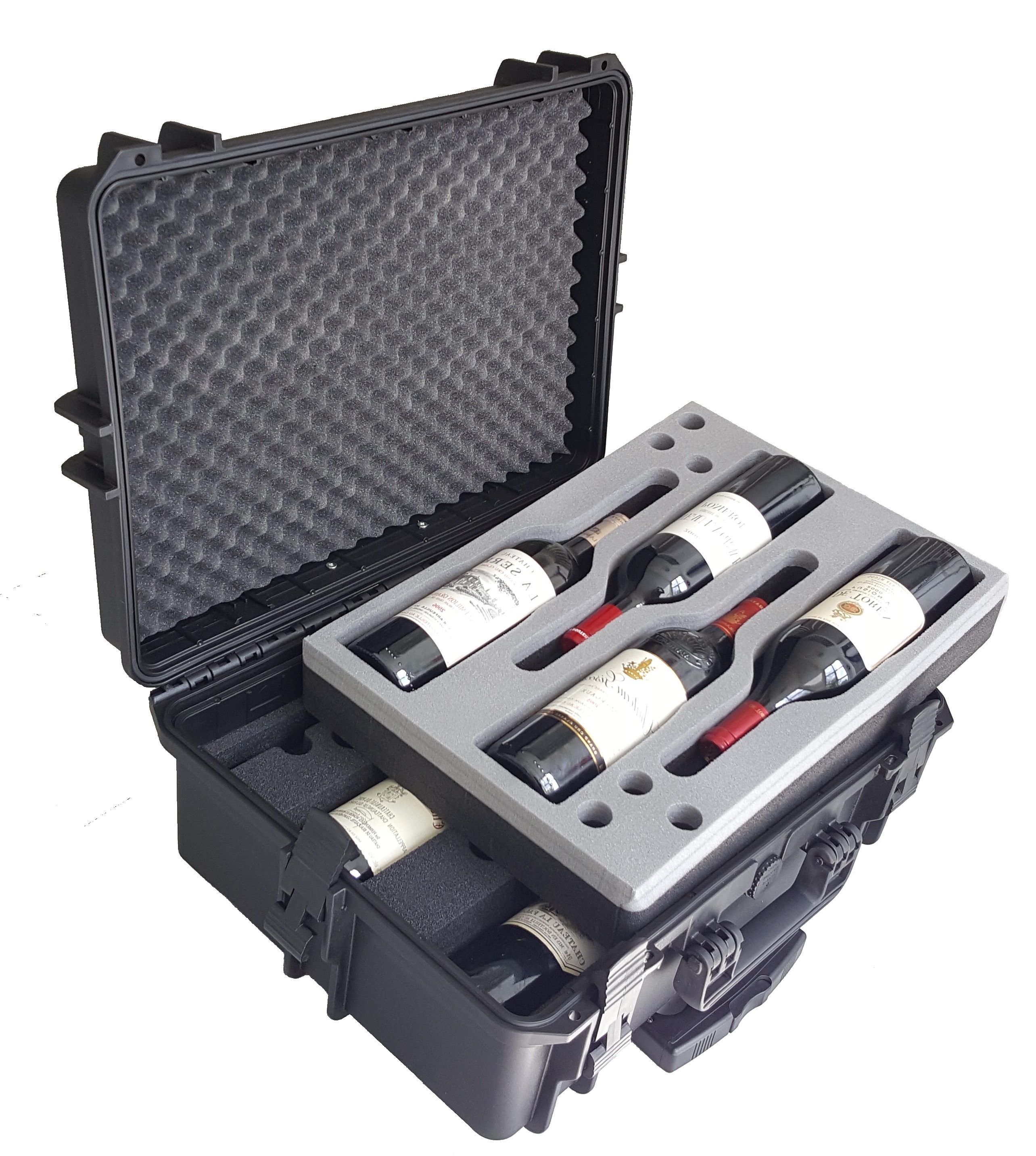 custom Pelican Case Wheeled Wine Transport Case with Bottle Holder Tool Cases for Convenient Storage Movement with foam insert